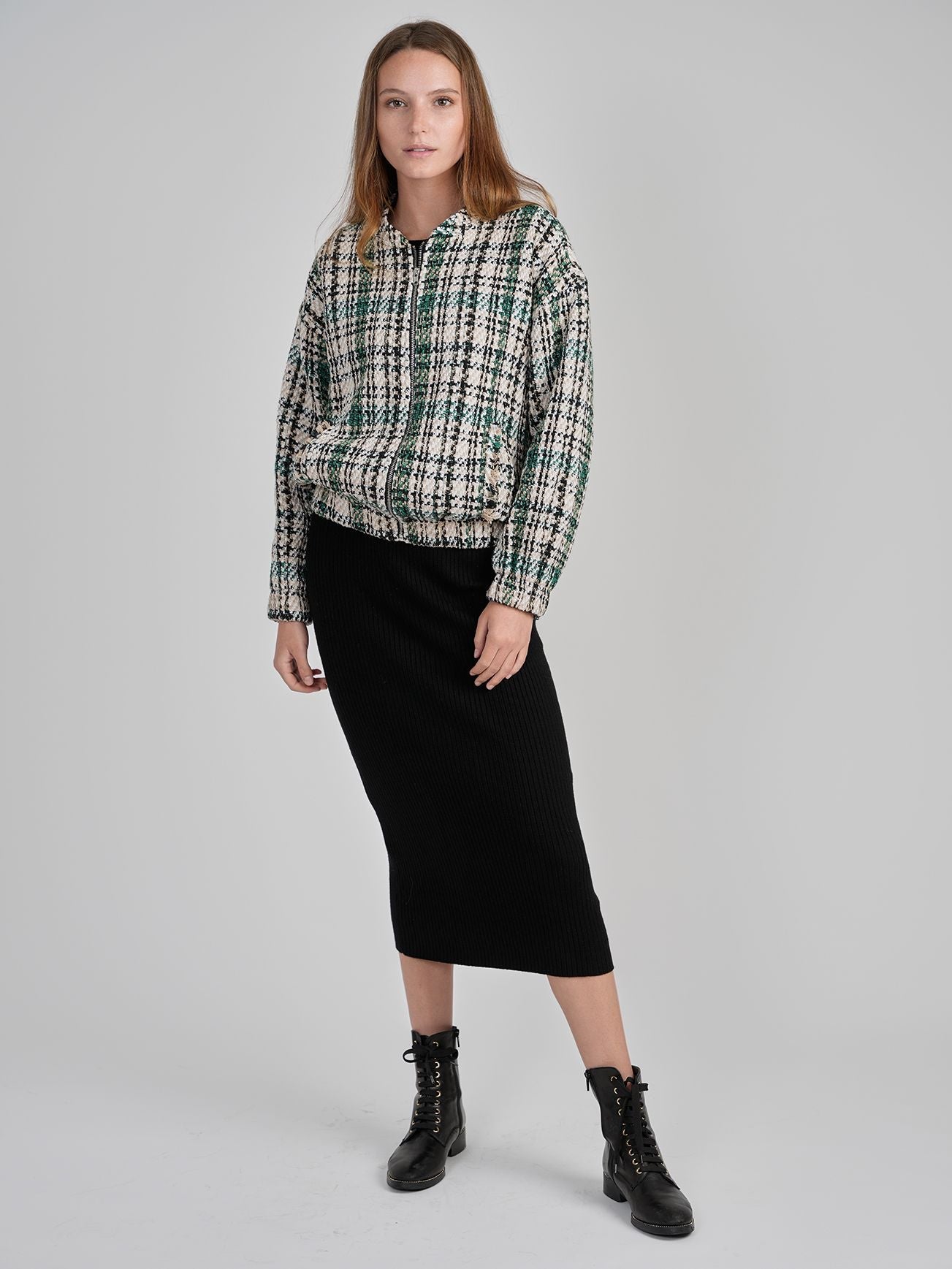 Bliss Tweed Plaid Bomber Jacket - Mementos